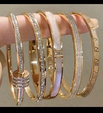 Titanium Steel Bracelet Shiny Zircon Inlaid Stainless Steel Bangles Gold/Silver
