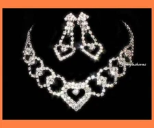 SWEETHEART CLEAR AUSTRIAN CRYSTAL RHIESTONE NECKLACE EARRINGS SET BRIDAL S108
