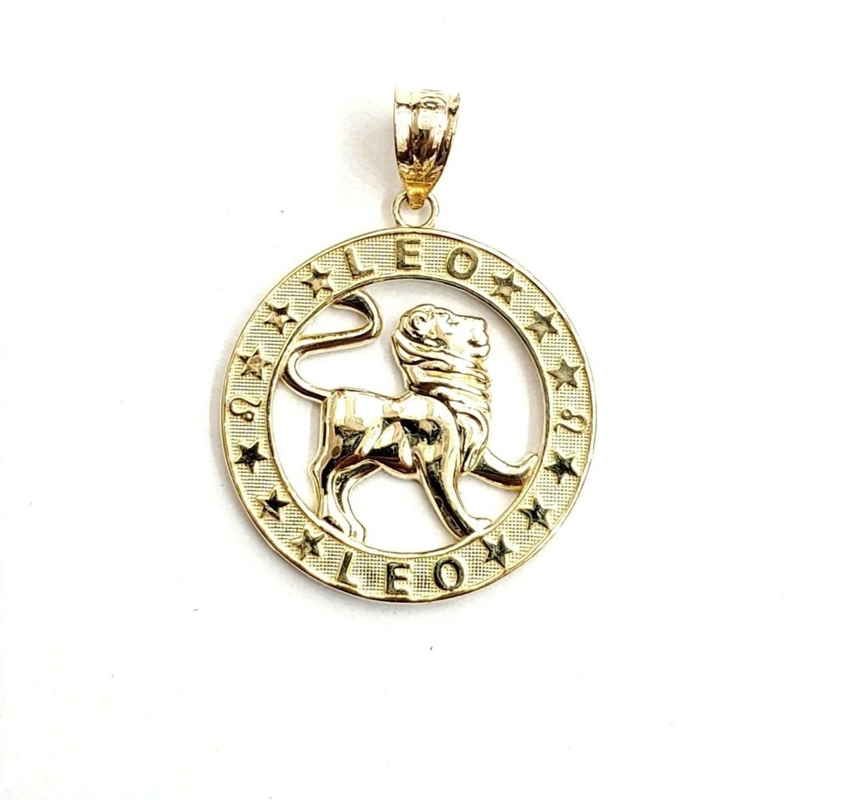 14K Yellow Gold Plated Round lion Leo zodiac sign Pendant Charm