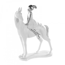 Dekofigur Pferd Dekopferd Skulptur Pferd mit Mädchen Figur Polyresin Reiterin