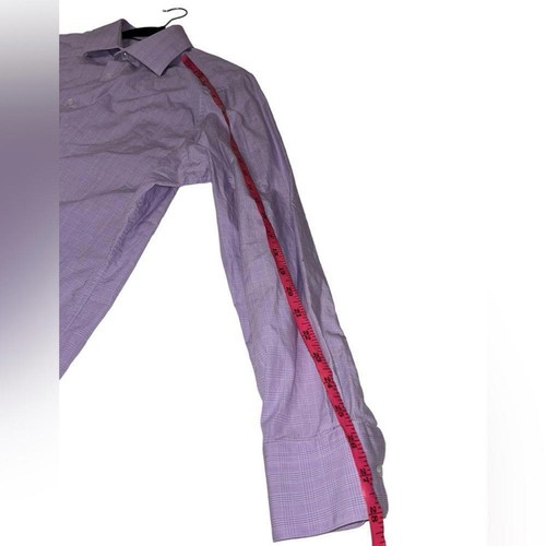 Camisa de vestir Bachrach l púrpura lavanda a cuadros con botones 15 1/2 - Imagen 6 de 7