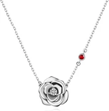 Sterling Silver CZ Stone Flower Pendant Necklace Jewelry Gift For Women - 18"