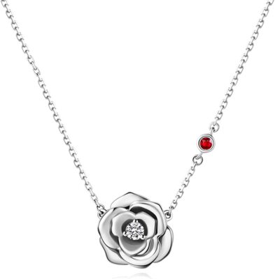 Sterling Silver CZ Stone Flower Pendant Necklace Jewelry Gift For Women - 18''