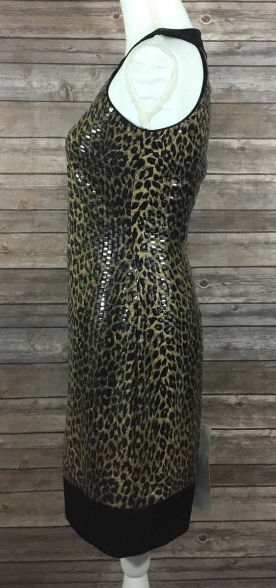 cach full length halter sequin animal print dress Brown Leopard Print Sequin Halter Mermaid Dress Brown / 0