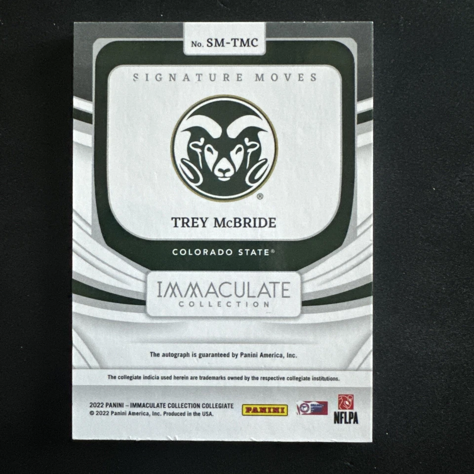 2022 Immaculate Signature Moves Trey McBride CSU Cardinals TE Auto #'d 50/99 - Image 2 of 3