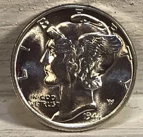 1944-P Bright White BU Silver Mercury Dime with Luster. Free Shipping. X