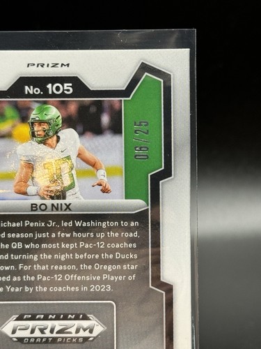 2024 Prizm Draft Picks Bo Nix Rookie Green Pulsar 06/25 Oregon/Denver - Picture 7 of 7