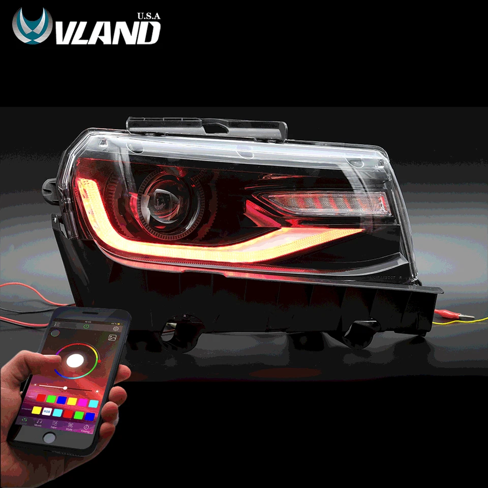 Pair LED&DRL Sequential Dual Beam Head Lamp Headlight For 2014-2015 Chevy Camaro - Image 2 of 4