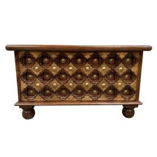 Indische Holztruhe Wäschetruhe Rustikale Truhe Kiste Massiv Antik Braun 80cm 