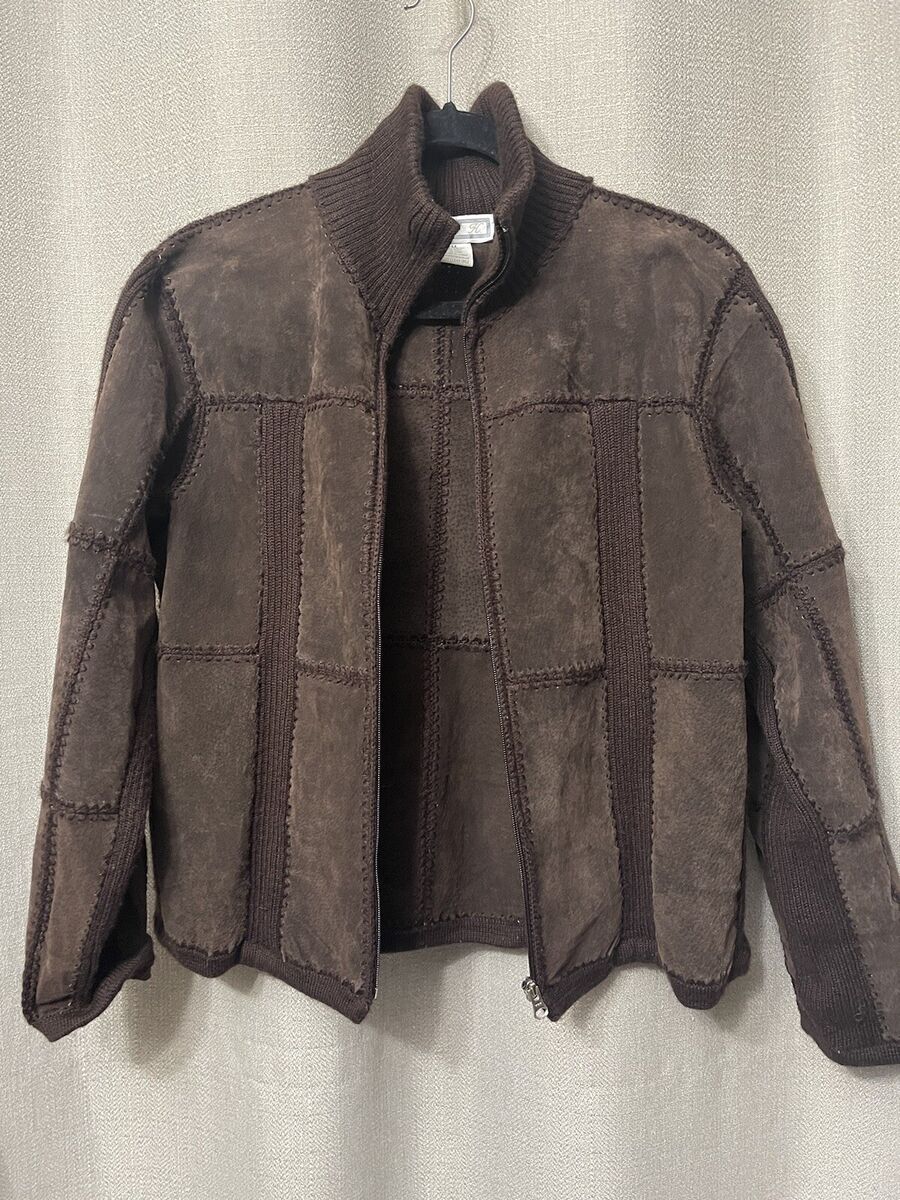 Vntg S.M.H. Woman Leather Boho Zip Jacket Patchwork Crochet Vntg S.M.H. Woman Leather Boho Zip Jacket Patchwork Crochet