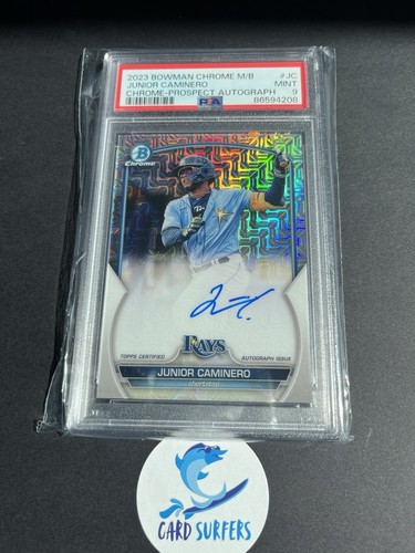 JUNIOR CAMINERO 2023 BOWMAN CHROME MEGA BOX PROSPECT AUTO PSA 9 TAMPA BAY RAYS