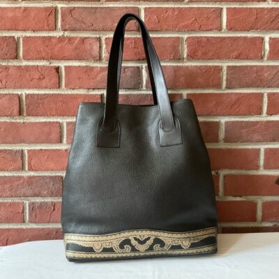 •Fendi Vintage Unique Rare Black Leather Tote Shoulder Bag Made