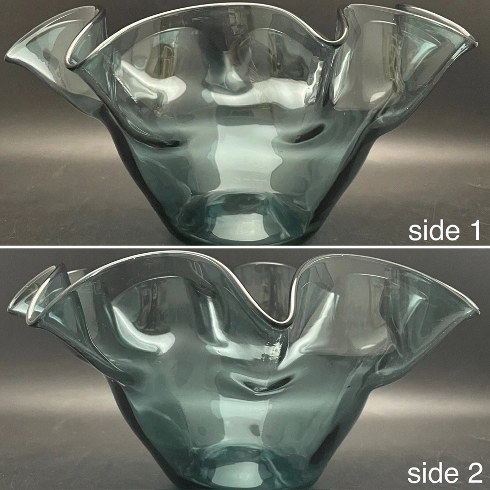 Blenko Glass 3716 Carbón Volantes Centro/Cuenco para Servir 1961-62 Hecho en EE. UU. 11"d Foto 3 de 4