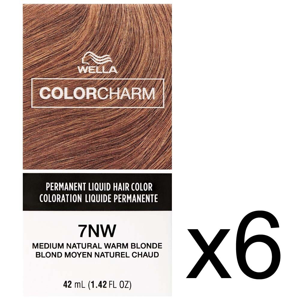 SALON WELLA COLOR CHARM PERMANENT DYE LIQUID 7NW MED NAT WARM BLONDE PACK OF 6