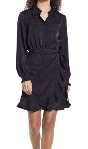 Lilly Pulitzer Abriana Dress -Onyx Leopard Jacquard- Size 4 -Black Wrap Dress - Picture 2 of 19