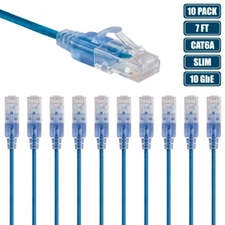 10x 7FT CAT6A RJ45 Ethernet LAN Network Patch Cable Slim Cord Router 30AWG Blue