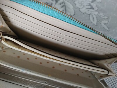 Kate Spade New York Leather Zip Around Wallet S363 Teal Blue Inner