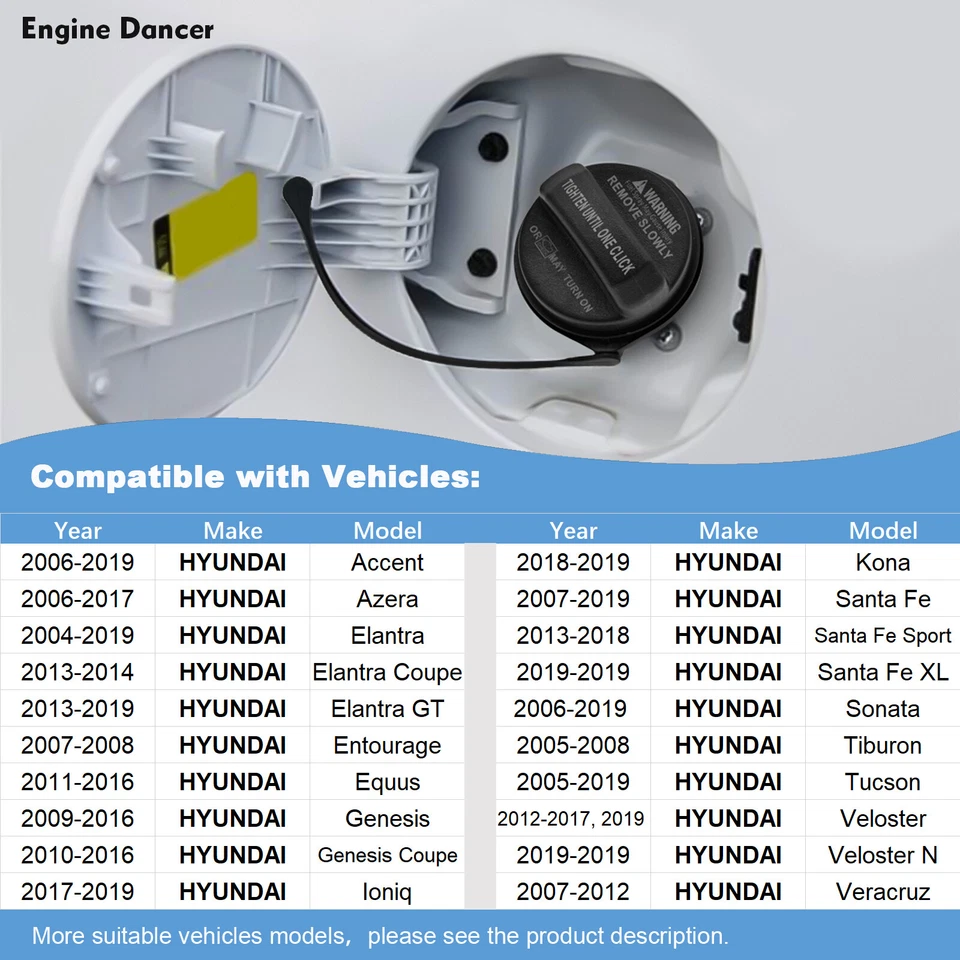 GAS CAP 31010-3L600 For 2006-2017 Hyundai Sonata Elantra Azera Santa Fe Veloster - Image 3 of 4