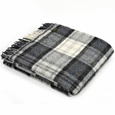 TWEEDMILL TEXTILES 100% Schurwolle Schlafsofa Überwurf Decke - HÜTTE - GRAU KARIERT