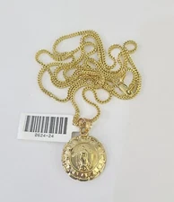 10K Solid Franco Chain Jesus Virgin Mary Pendant Charm Necklace 18"-24" 1mm Gold