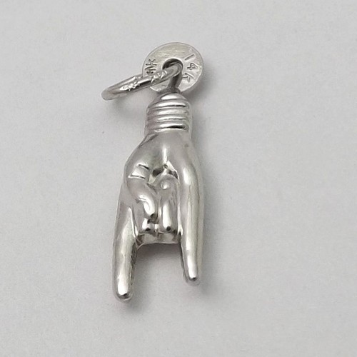 14K White Gold Figa Hand Italian Malocchio Ward Off Evil Charm Pendant