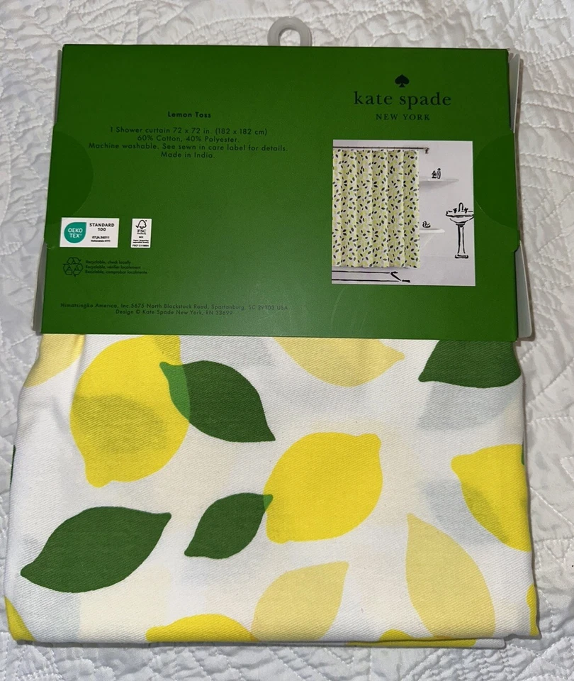 Cortina de ducha Kate Spade New York Lemon Toss 🍋 mezcla de algodón 72x72 nueva con etiquetas Foto 2 de 4