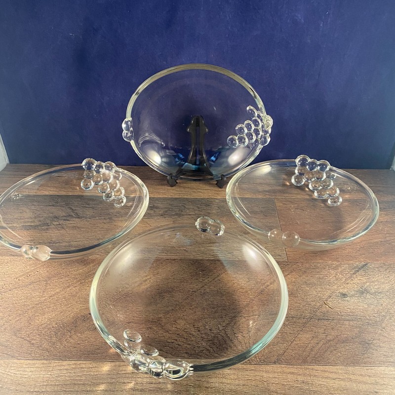 4 Clear Glass Salad Bowl Set Grape/Bubble/Orb Design Contemporary 7"Dia x 1.5"H