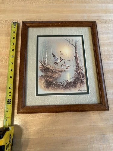 Vintage Andres Orpinas Prints "Flying Ducks" Double Matted Framed Signed 13 x 11 - Picture 2 of 3