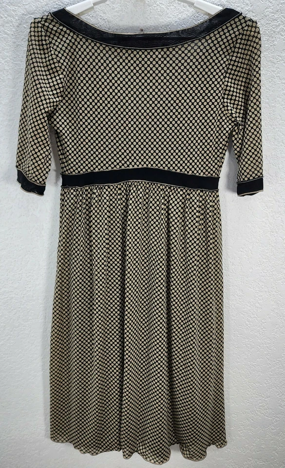Vestido corto para mujer Max Studio marrón negro malla lunares cuello en V talla M elástico Foto 4 de 4