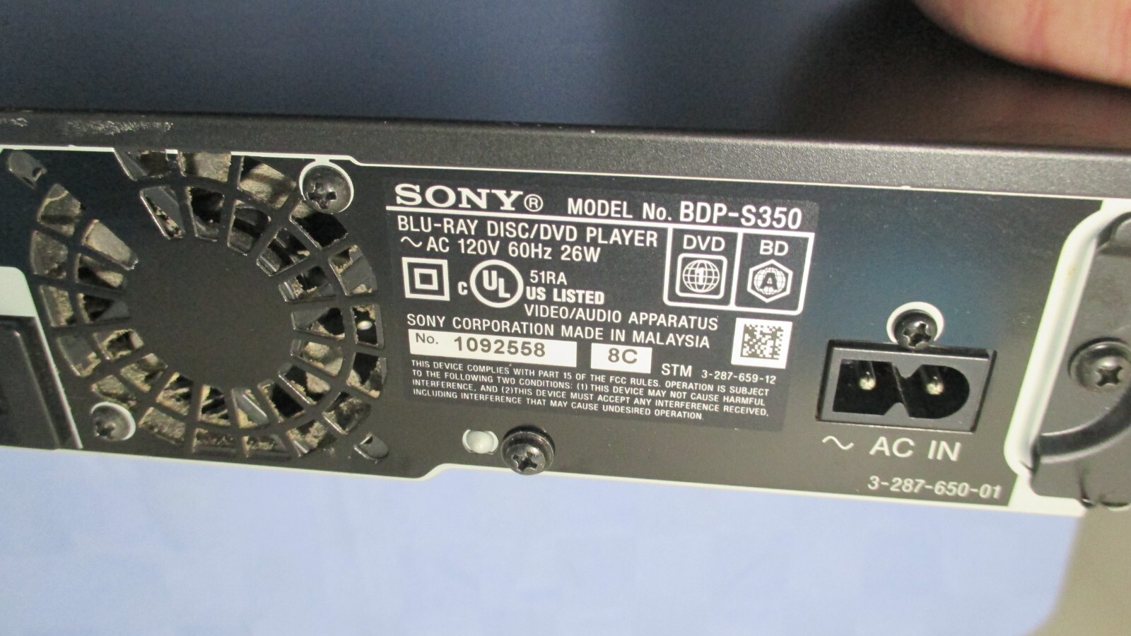Sony BluRay Player BDPS350 BluRay Disc / DVD Player Full HD 1080P
