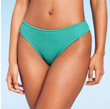 Women's Pucker Textured Hipster Bikini Bottom - Shade  Shore Teal Green XS