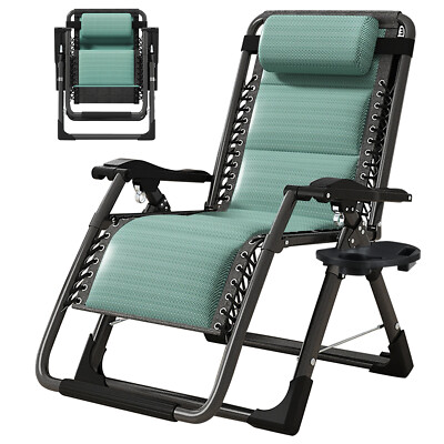 Zero Gravity Chair Adjustable Folding Lawn Outdoor Patio Lounge Chair+Holder