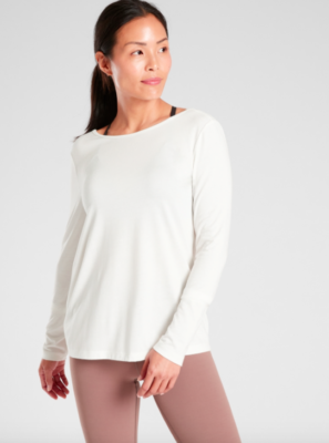 NWT Athleta Waterfall Front LS Top, White SIZE M #583974