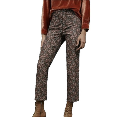 Anthropologie The Essential Slim Pants Sz 6 Women Brown Floral Jacquard Trousers