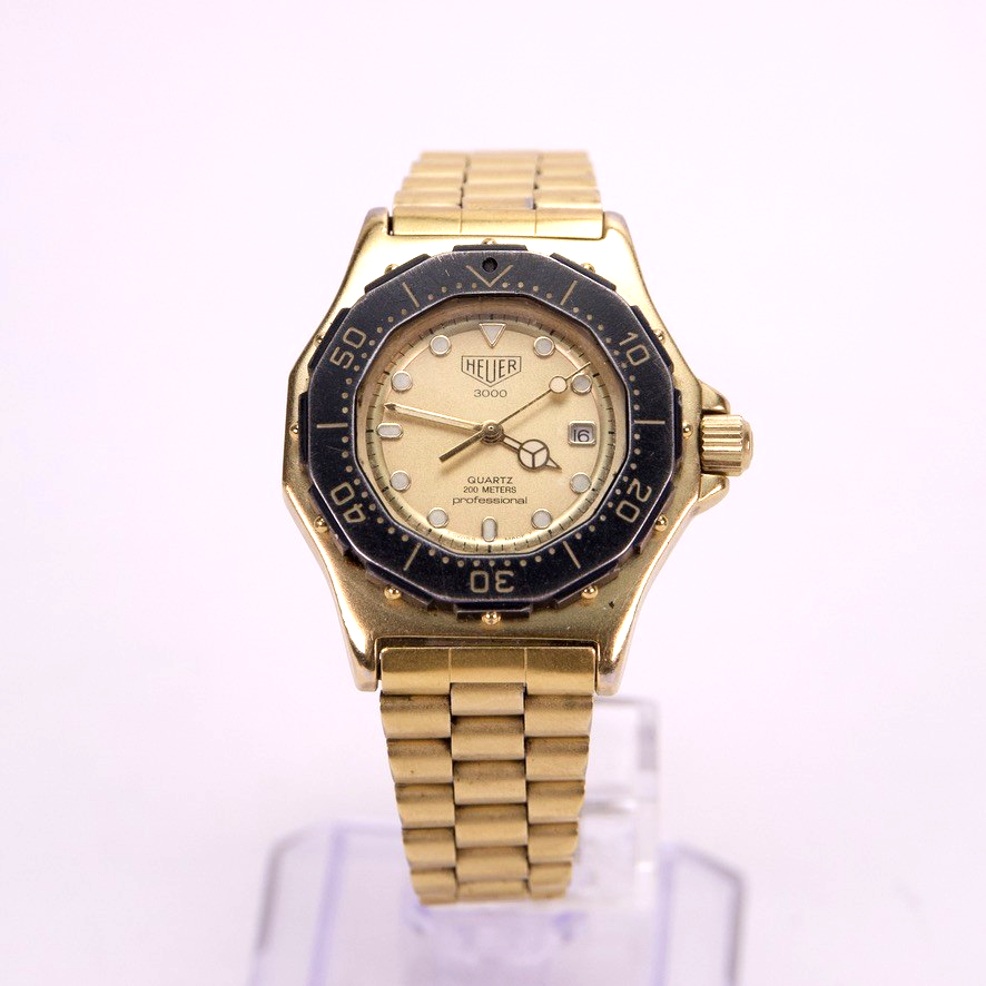 RARE Heuer 3000 Professional Gold Plated 31mm Quartz Watch 937.415