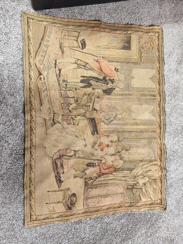 Antique French Tapestry Baroque Musical Wall Hanging 25"X33"