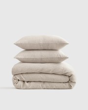 NWT Quince European 100 Linen Duvet Cover  Sham 3pc Set Natural Chambray King