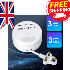 Travel Charger Phone 6 USB Ports With LED Lights UK Plug 1.2m Cable Round Rollab