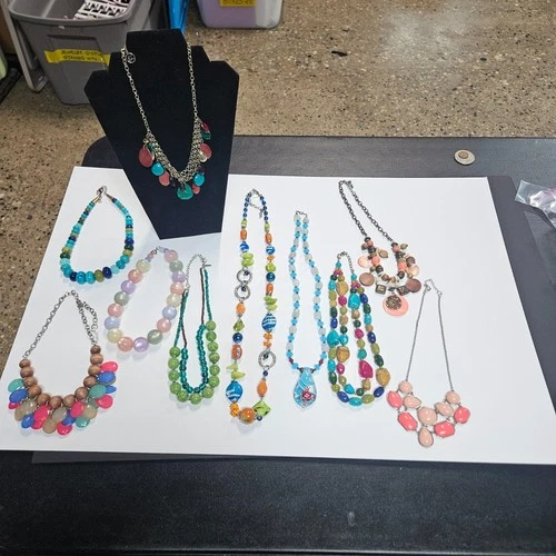 Costume Jewelry Lot Of 10 Multicolor Colorful Beads Necklace mod - vtg