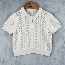 Cottagecore Knit Crochet Cardigan Sweater Womens S Cream S/S Grandmacore Country