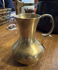 Small Vintage Brass Pitcher With Decorative Handle Home Decor Or Vase