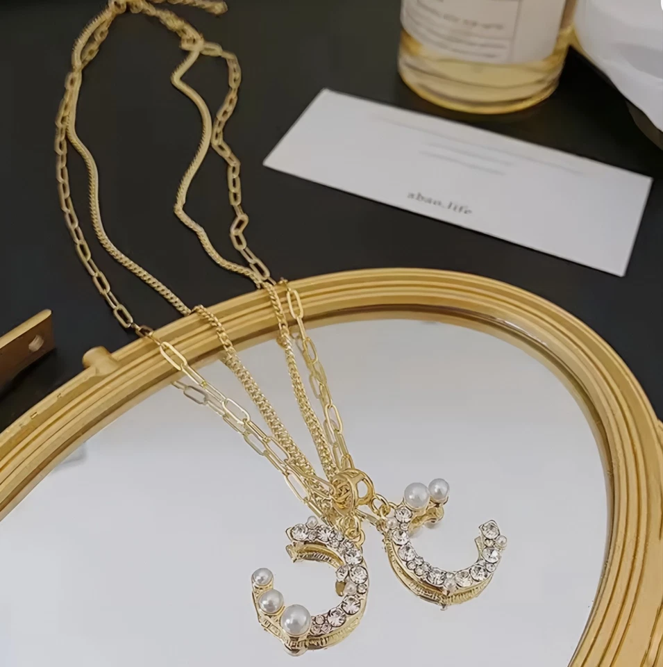 Channel Design Doppel-Kette Perlen & Zirkonia, 47+5 cm, Layered Necklace - Bild 2 von 4