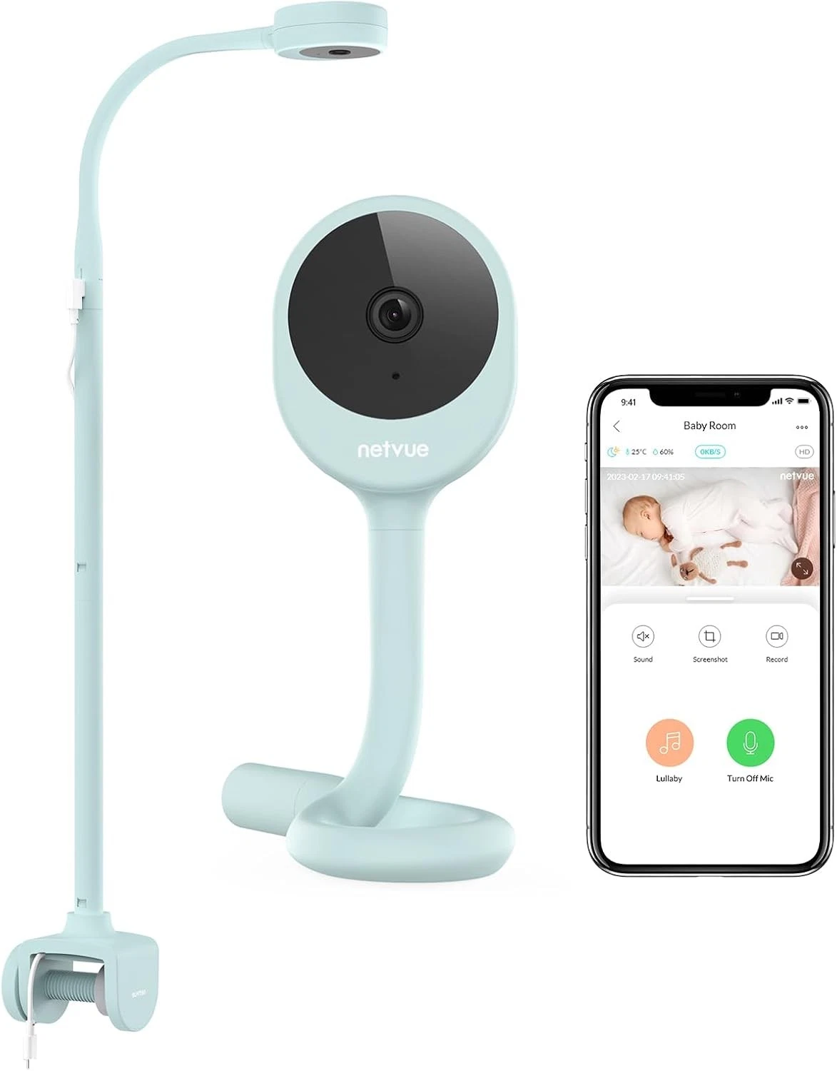 Peekababy Wireless Baby Camera with Two-Way Talk & Adjustable Crib Mount - Blue