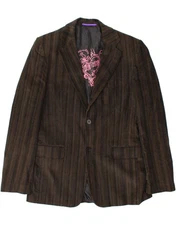 VINTAGE Mens Slim 2 Button Blazer Jacket UK 40 Large Brown Striped Cotton GO07