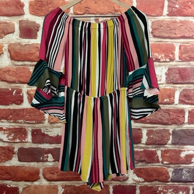 Express Shorts Romper Womens Small Multicolor Striped Casual Flutter Sleeves