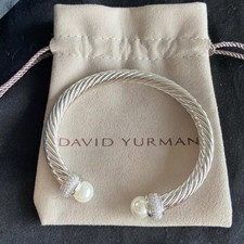 David Yurman 7mm Cable Classic Cuff Pearl And Diamond Bracelet