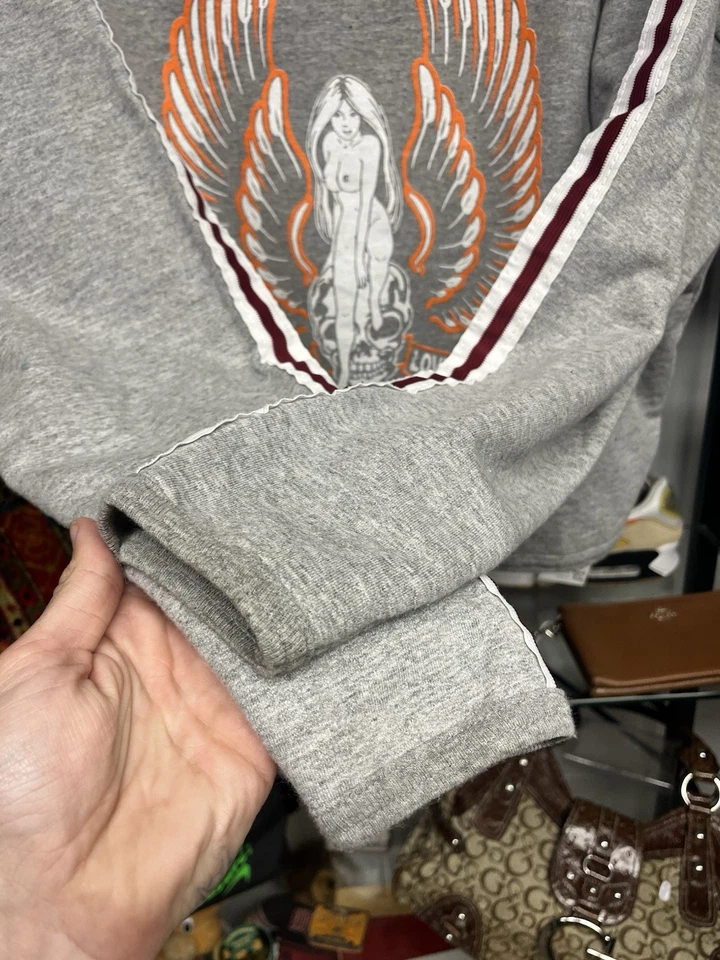 Sudadera corta Harley-Davidson vintage años 70 calavera alada x mujer desnuda talla M Foto 3 de 4