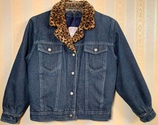 Carolina Blues GIRLS Size LARGE Blue Jean Denim Jacket w/Leopard Trim EXCELLENT