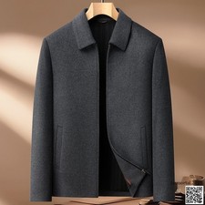 Winter New Mens Wool Jacket Casual Lapel Collar Zipper Slim Fit Formal Coat Top
