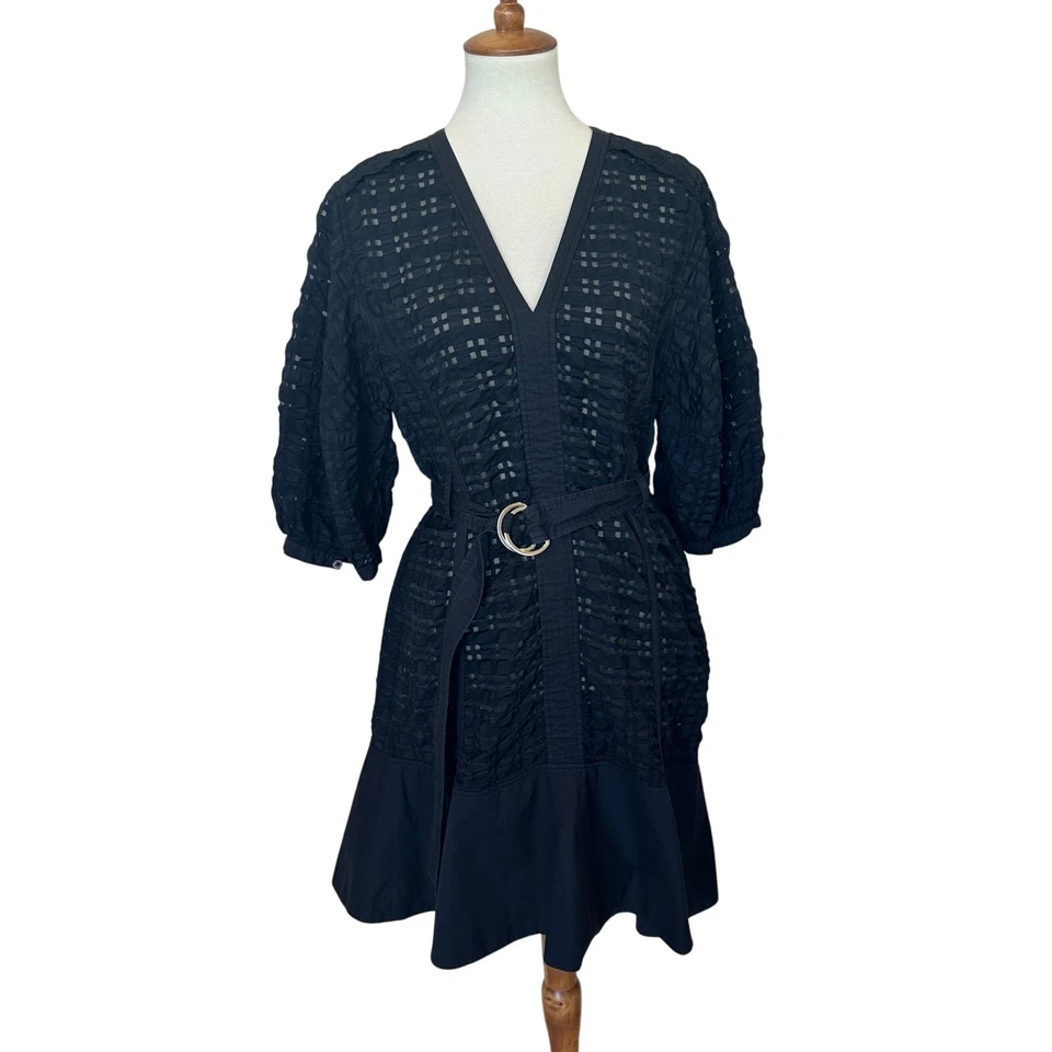 3.1 Philip Lim 黑色袖口迷你连衣裙大号设计师波西米亚 Cottagecore $595 — 第 4/4 张图片